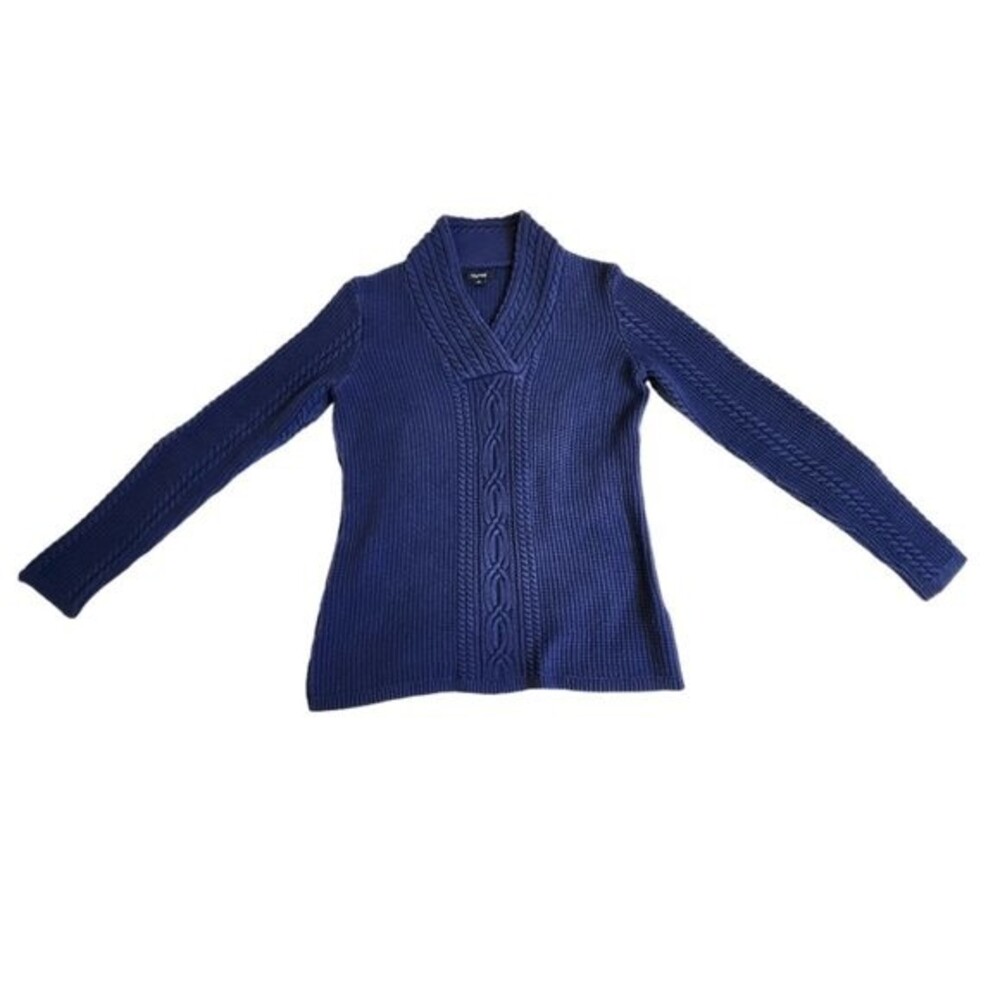 Nautica Blue Chunky Cable Knit V Neck Sweater Size M